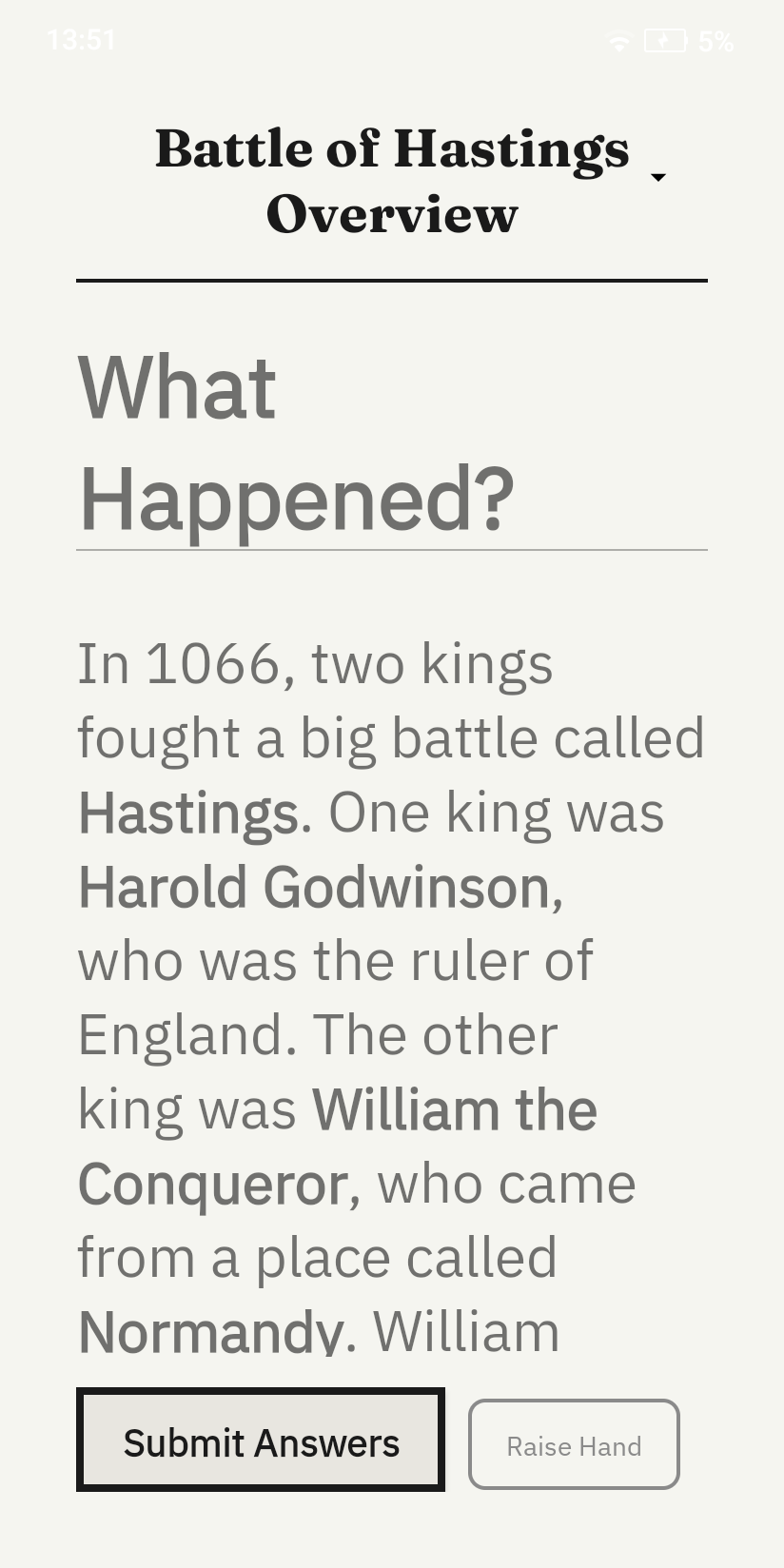 Worksheet View displaying high-contrast monochromatic text with Raise Hand button