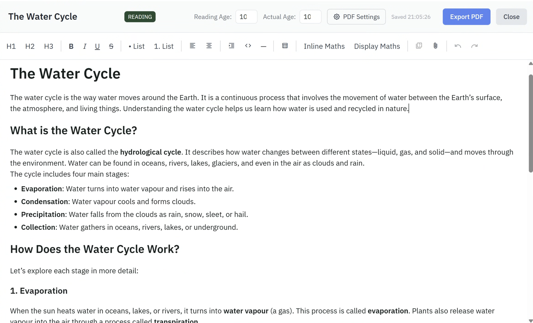 Home Water Cycle Example