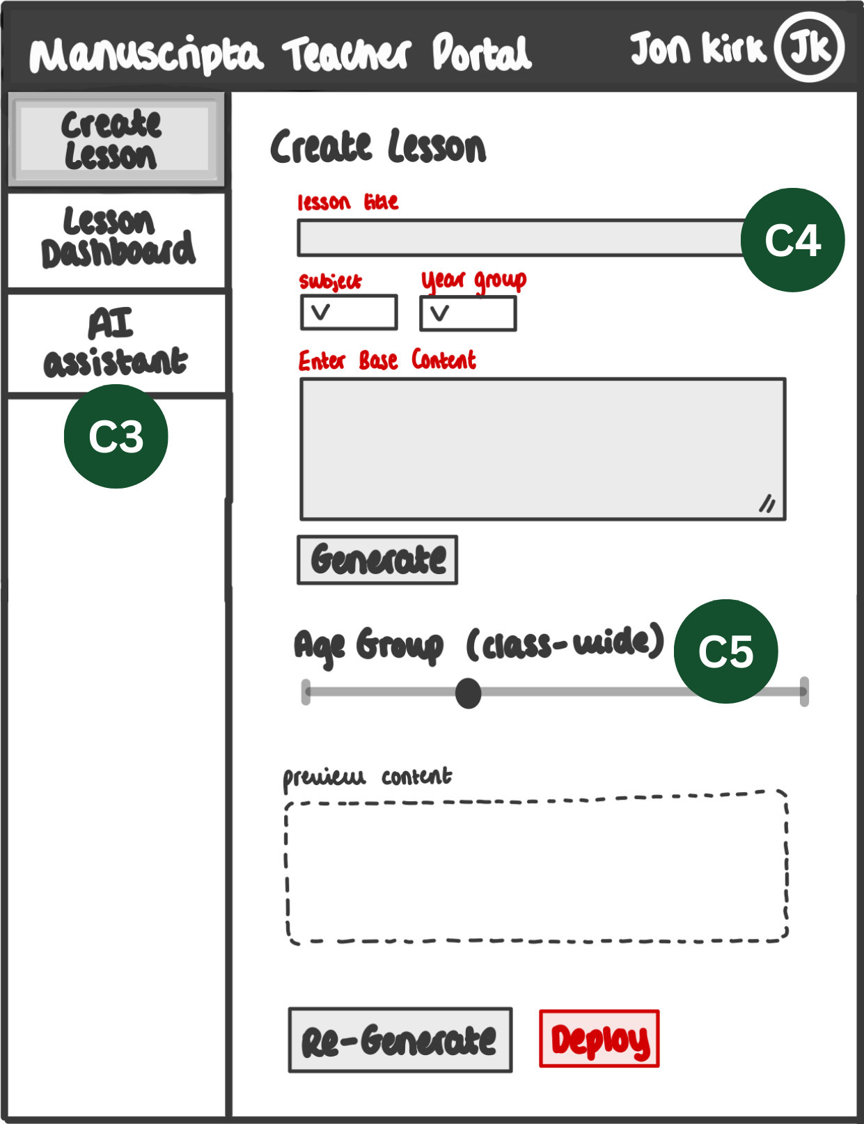 Improved Teacher Interface Sketch