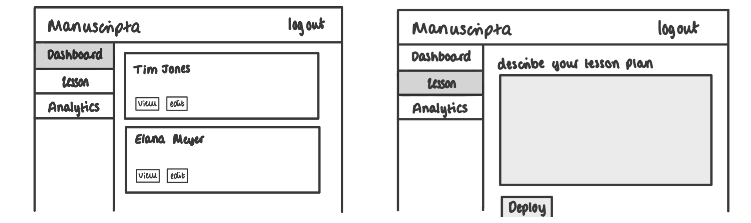 Initial Teacher Interface Sketch 1