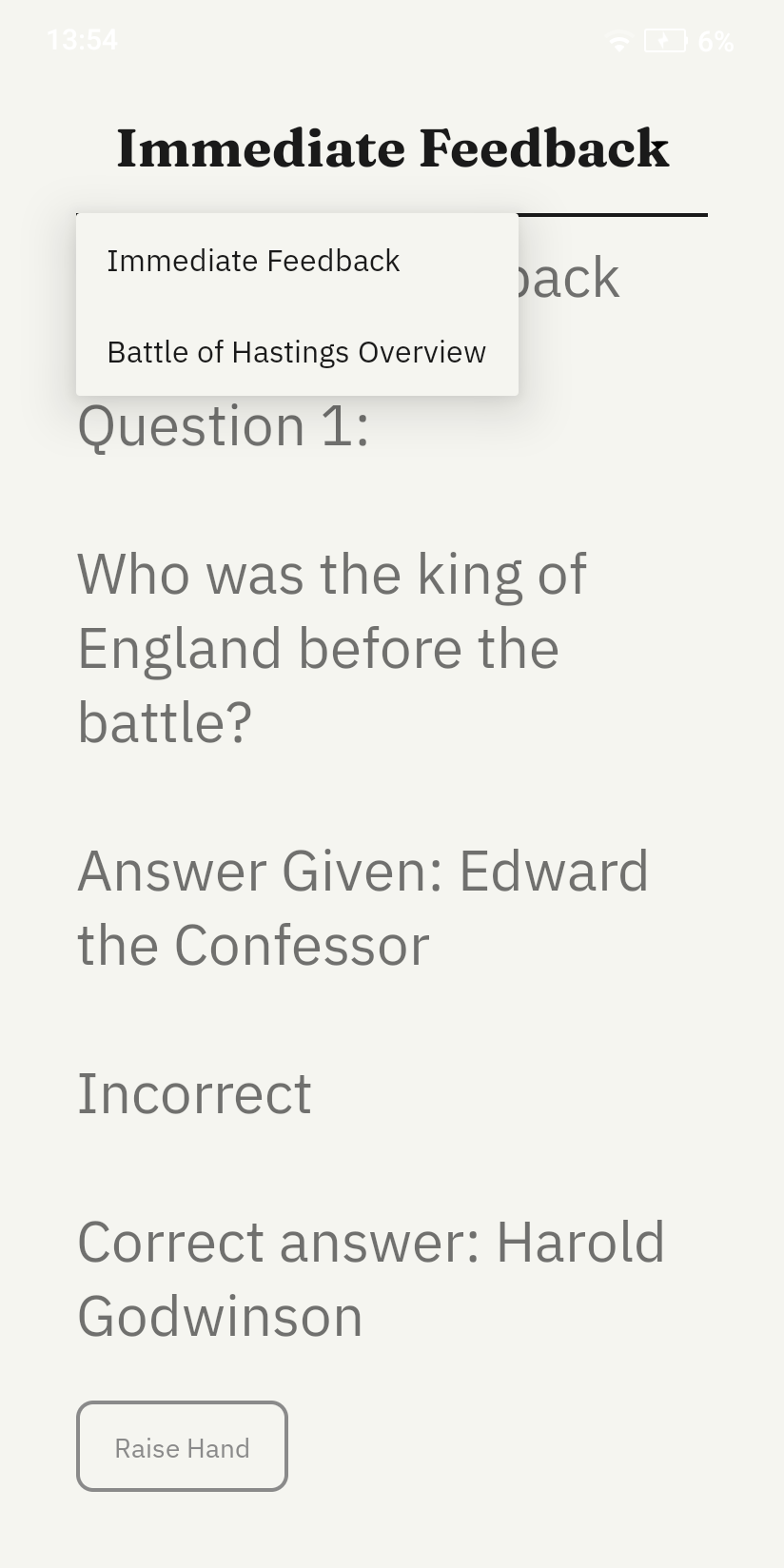 Student device — Dropdown material selector open